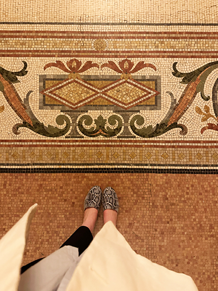 Mosaic stone tile floor at Park Plaza Hotel in NYC—classic detail and NYC interior design inspiration for this Boston interior designer.