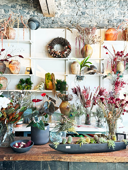 Visit Montreal in the Winter to explore Maison Pepin, where dried flower wreaths and stylish vases create a unique home decor experience.