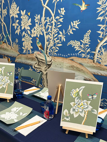 LA interior design showrooms highlight Gracie’s hand-painted wallpaper collection in their luxury Los Angeles showroom
