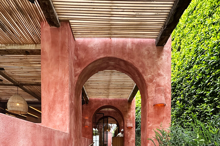 Design-forward café patio in West Hollywood, part of a Los Angeles shopping and dining guide.