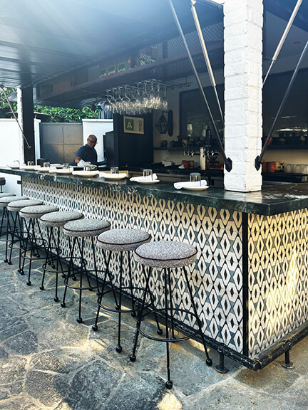 Outdoor patio design at Gracias Madre, a vegan restaurant in West Hollywood. Part of the Los Angeles Shopping and Dining experience.