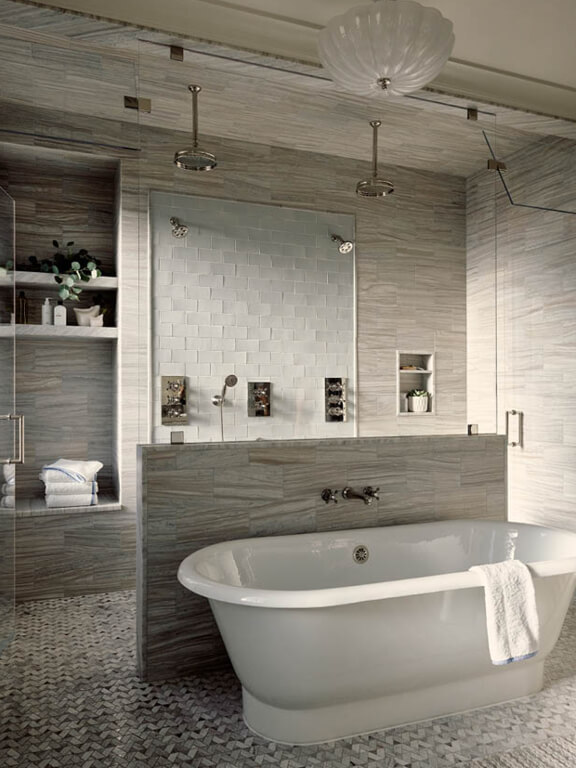 Primary bathroom in a Boston home, with existing conditions and schematic design guiding a renovated layout and custom spa-like features