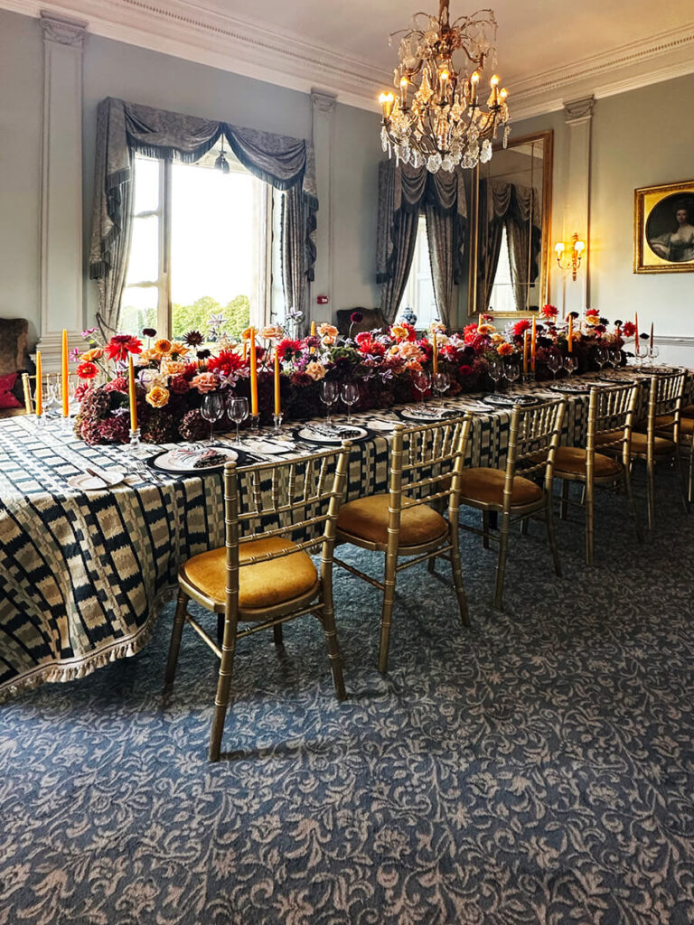 Dining room interior at a historic English home, blending craftsmanship and tradition in British interior design.