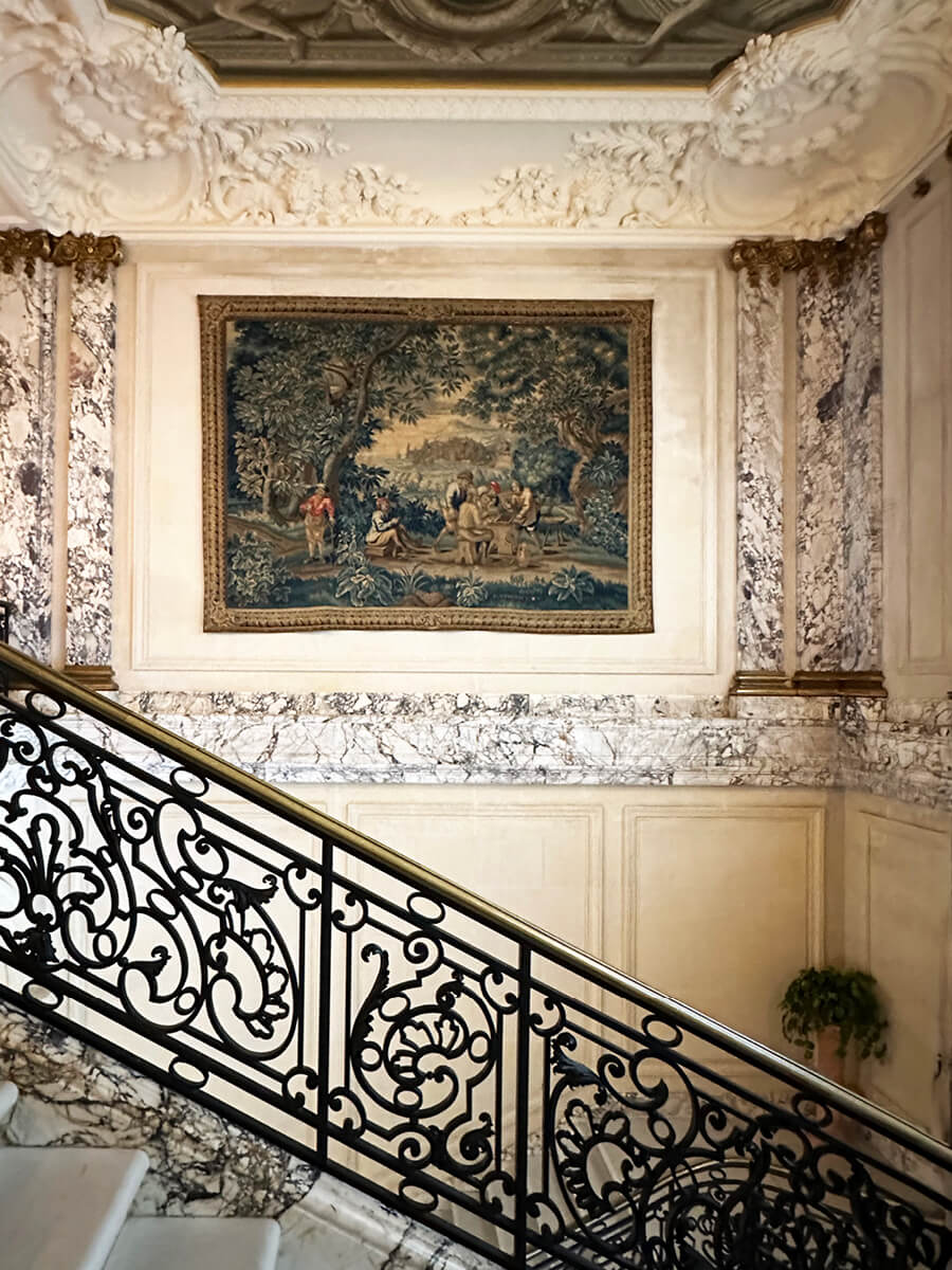 Marble staircase at The Elms in Newport, Rhode Island, a stunning architectural feature of Gilded Age Interior Design.