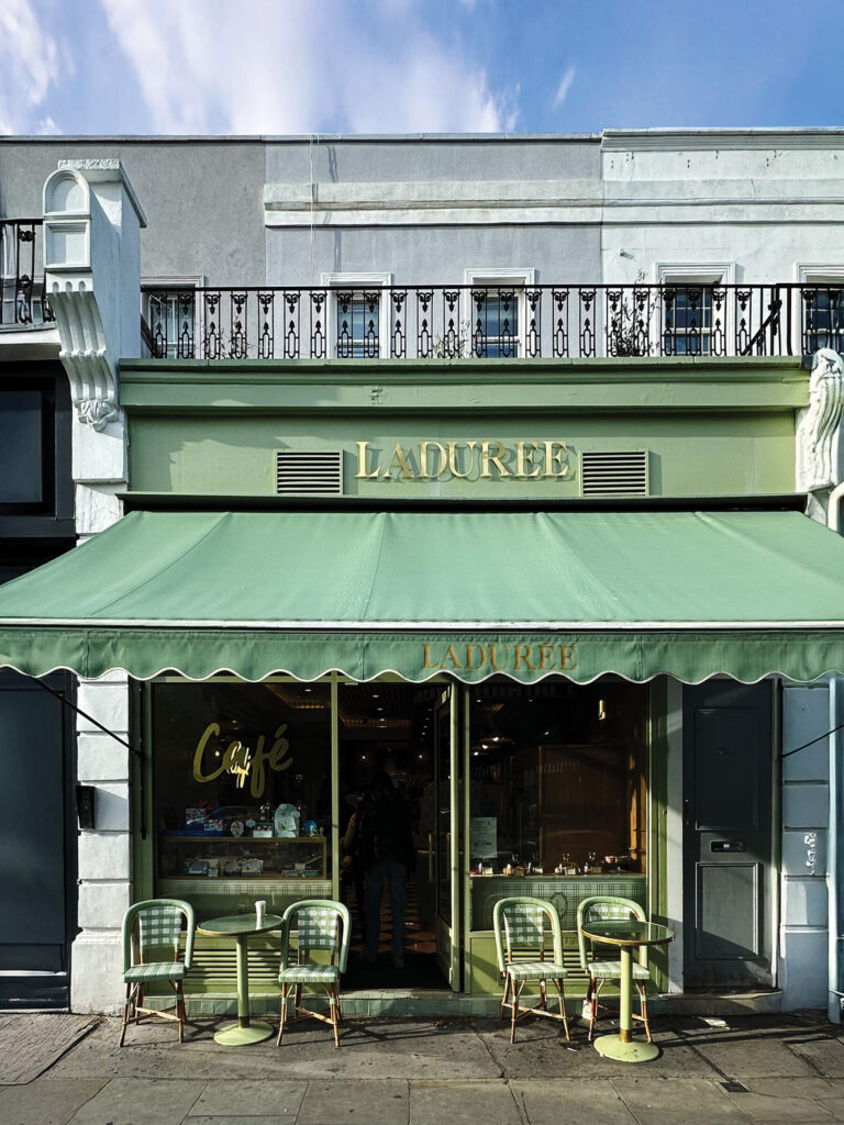The new Ladurée café in Notting Hill brings Parisian design, soft pastels, and classic charm to Eat Sleep Shop London.