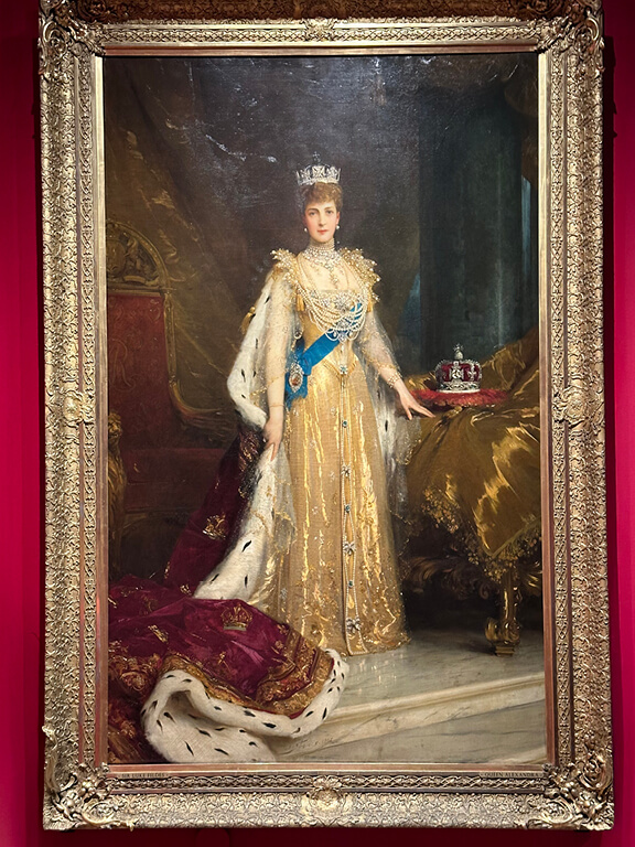 Portrait of Queen Alexandra, consort of Edward VII, displayed in the King’s Gallery at Buckingham Palace.