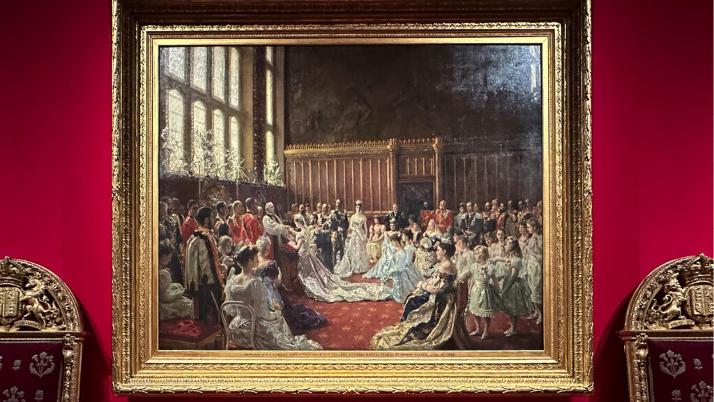 Edwardian Art Buckingham Palace The Marriage of George, Duke of York, and Princess Mary of Teck painting by Laurits Tuxen.