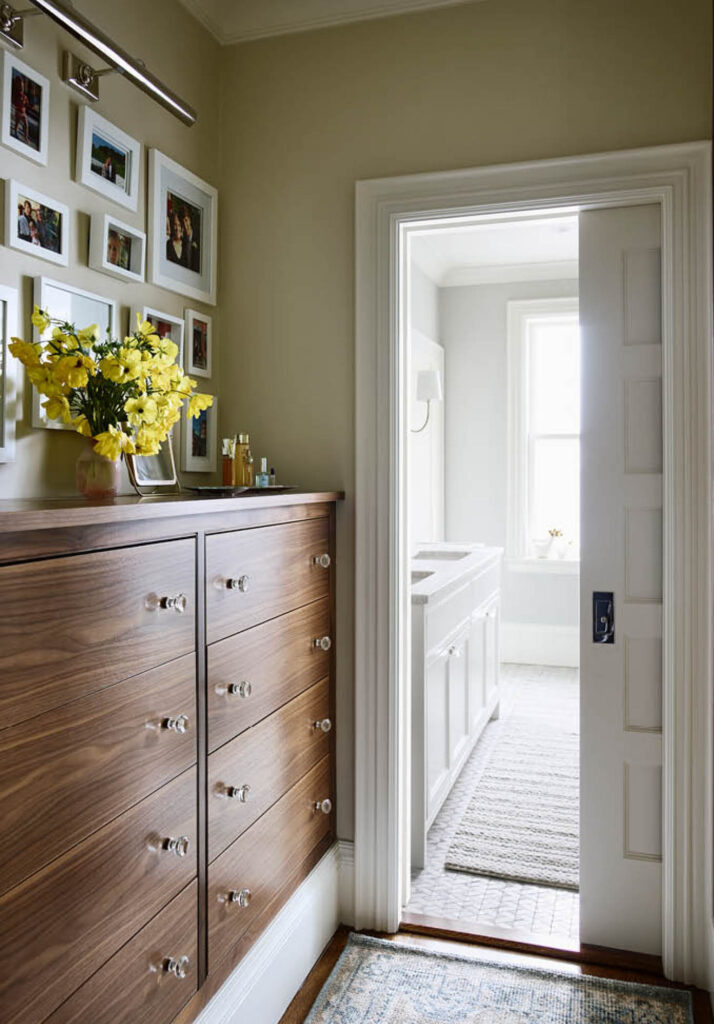 Custom Walnut Cabinet in Corridor to Primary Suite