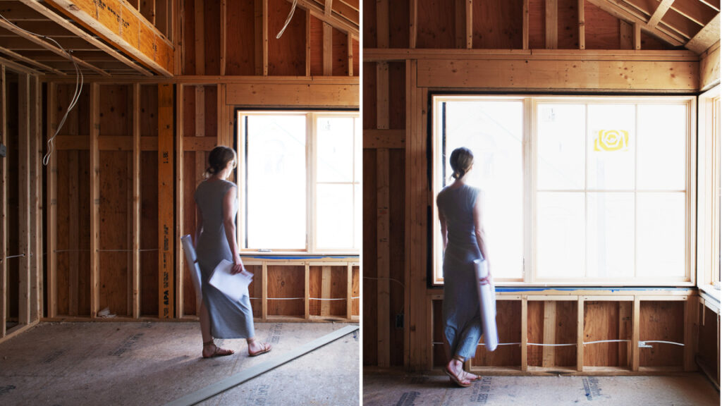 Boston interior designer Sarah Scales on-site at a new construction beach house project on Boston’s South Shore.