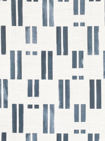 Tessa fabric in navy colorway by interior decorators in Boston, designed by Ellisha Alexina and known for its bold pattern and hand-painted quality