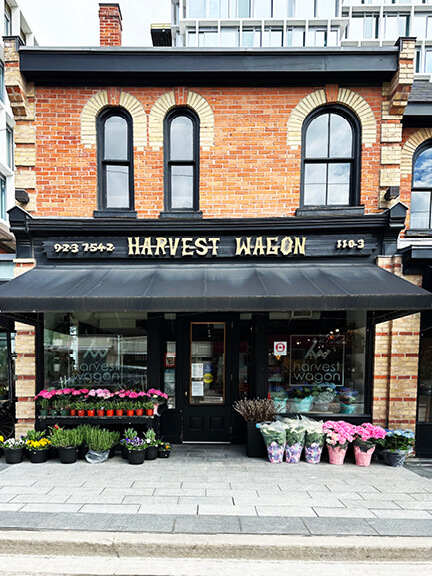 Historic storefront for Harvest Wagon in Toronto’s Rosedale neighborhood, featuring preserved architecture and a designer’s point of view